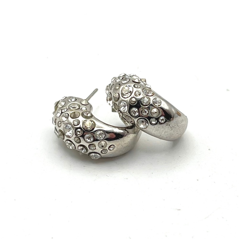 Alexis Bittar Crystal Dust Silver Tone Tapered Hoop Crystal Earrings